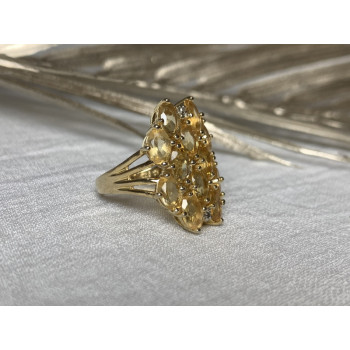 925 STERLING SILVER GOLD PLATED YELLOW TOURMALINES & DIAMONDS RING SIZE 8