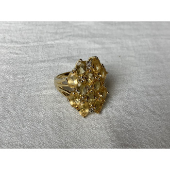 925 STERLING SILVER GOLD PLATED YELLOW TOURMALINES & DIAMONDS RING SIZE 8