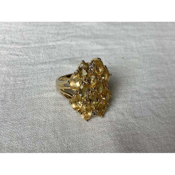 925 STERLING SILVER GOLD PLATED YELLOW TOURMALINES & DIAMONDS RING SIZE 8