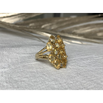 925 STERLING SILVER GOLD PLATED YELLOW TOURMALINES & DIAMONDS RING SIZE 8