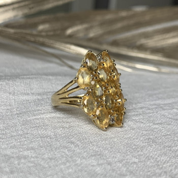 925 Sterling Silver Gold Plated Yellow Tourmalines & Diamonds Ring Size 8