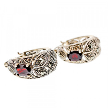 Vintage 925 Sterling Silver Almandine & Marcasites Earrings