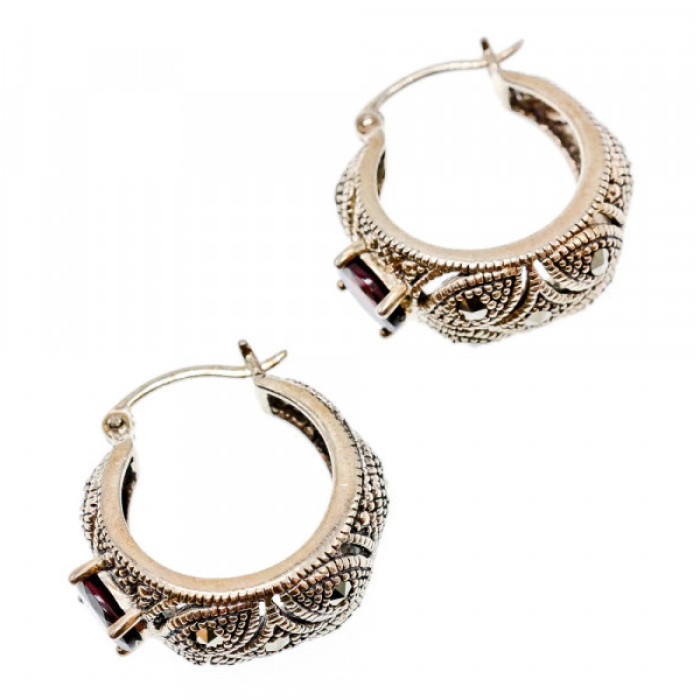 Vintage 925 Sterling Silver Almandine & Marcasites Earrings