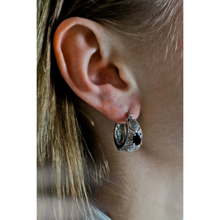 Vintage 925 Sterling Silver Almandine & Marcasites Earrings