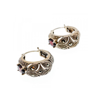 Vintage 925 Sterling Silver Almandine & Marcasites Earrings