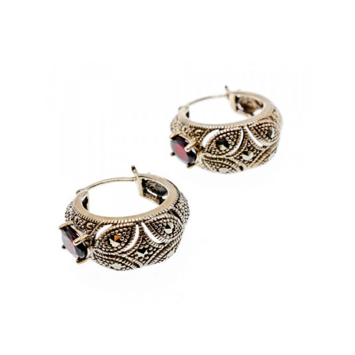 Vintage 925 Sterling Silver Almandine & Marcasites Earrings