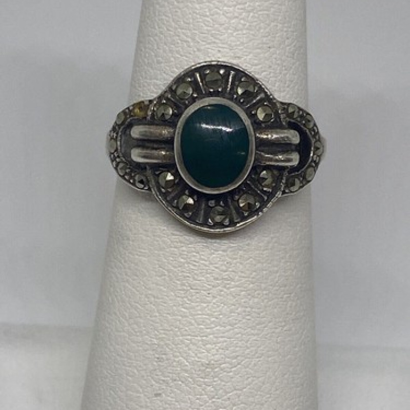 925 Sterling Silver Malachite Ring Size 5