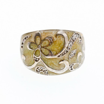 925 Sterling Silver Agate & CZ Ring Size 6.75