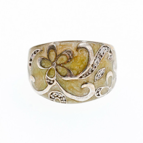 925 Sterling Silver Agate & CZ Ring Size 6.75