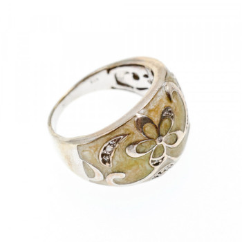 925 Sterling Silver Agate & CZ Ring Size 6.75