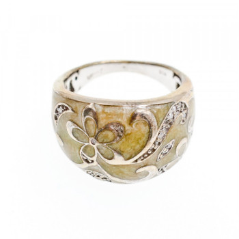 925 Sterling Silver Agate & CZ Ring Size 6.75