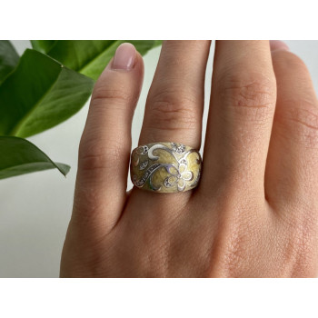 925 Sterling Silver Agate & CZ Ring Size 6.75