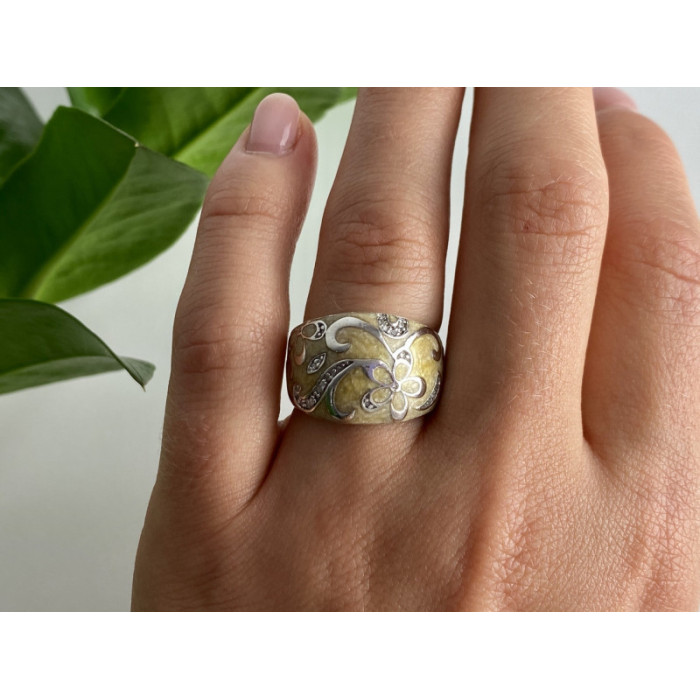 925 Sterling Silver Agate & CZ Ring Size 6.75