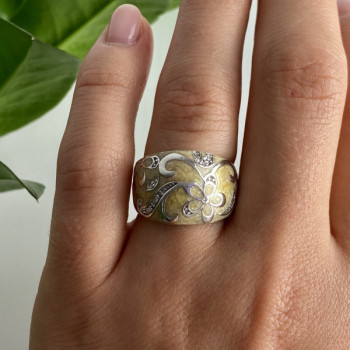 925 Sterling Silver Agate & CZ Ring Size 6.75