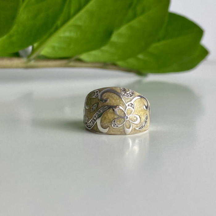 925 Sterling Silver Agate & CZ Ring Size 6.75
