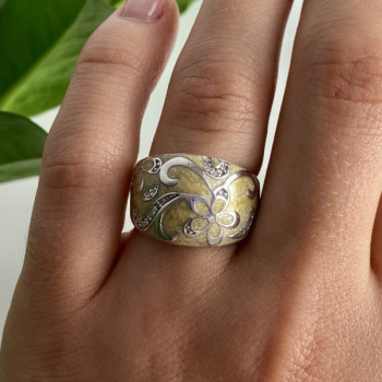 925 Sterling Silver Agate & CZ Ring Size 6.75