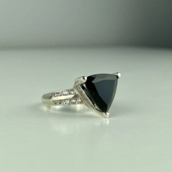 925 Sterling Silver Black Nephrite ( Jade ) & Quartz Ring Size 8