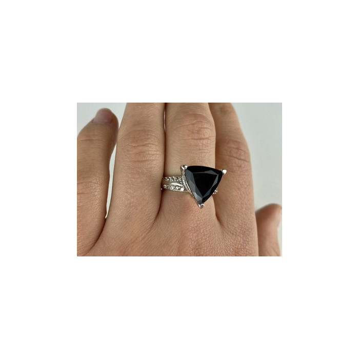 925 Sterling Silver Black Nephrite ( Jade ) & Quartz Ring Size 8