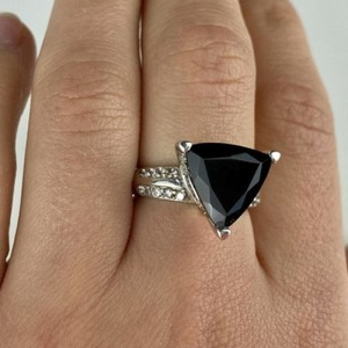 925 Sterling Silver Black Nephrite ( Jade ) & Quartz Ring Size 8
