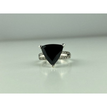 925 Sterling Silver Black Nephrite ( Jade ) & Quartz Ring Size 8