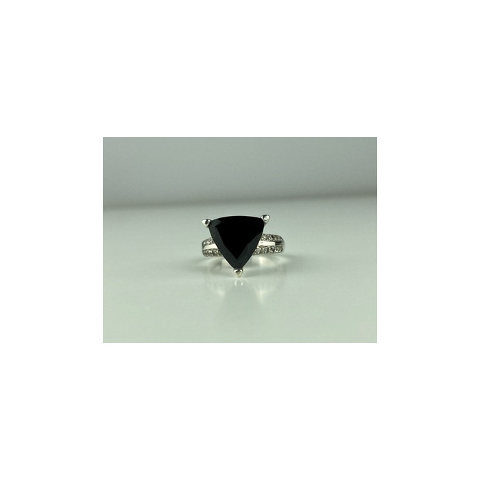 925 Sterling Silver Black Nephrite ( Jade ) & Quartz Ring Size 8