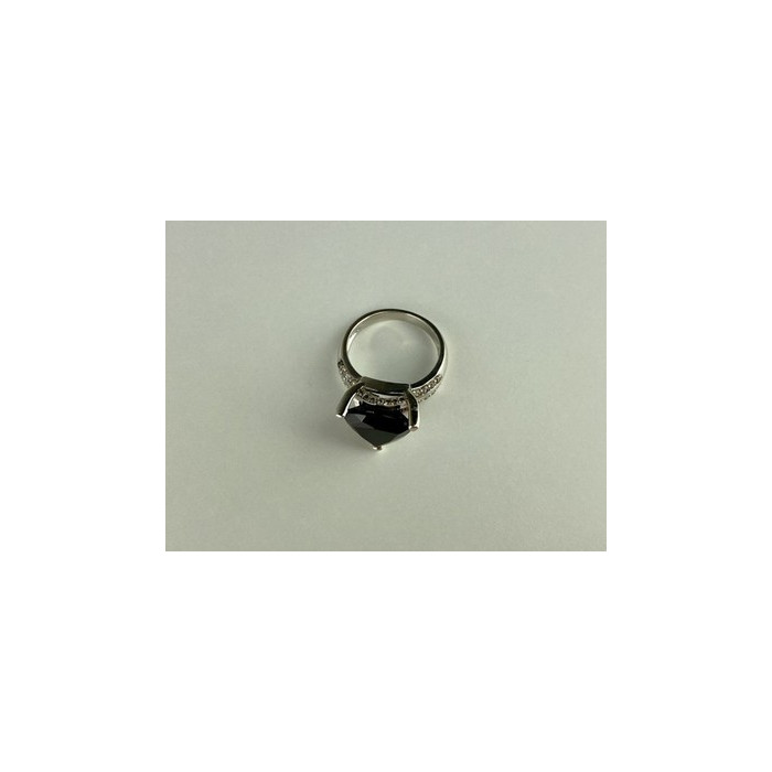 925 Sterling Silver Black Nephrite ( Jade ) & Quartz Ring Size 8