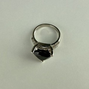 925 Sterling Silver Black Nephrite ( Jade ) & Quartz Ring Size 8
