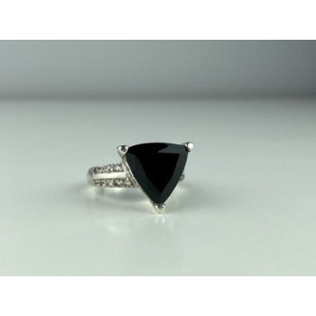 925 Sterling Silver Black Nephrite ( Jade ) & Quartz Ring Size 8