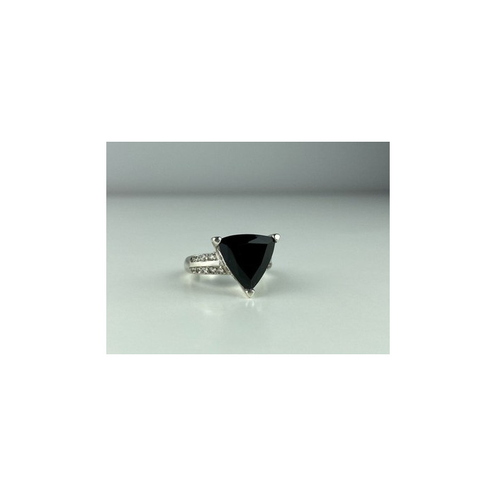 925 Sterling Silver Black Nephrite ( Jade ) & Quartz Ring Size 8