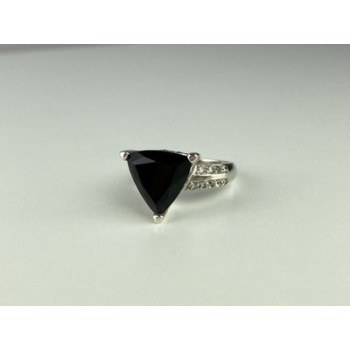 925 Sterling Silver Black Nephrite ( Jade ) & Quartz Ring Size 8