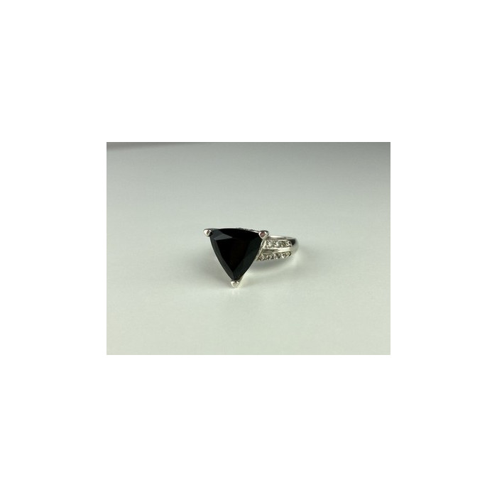 925 Sterling Silver Black Nephrite ( Jade ) & Quartz Ring Size 8