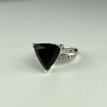 925 Sterling Silver Black Nephrite ( Jade ) & Quartz Ring Size 8