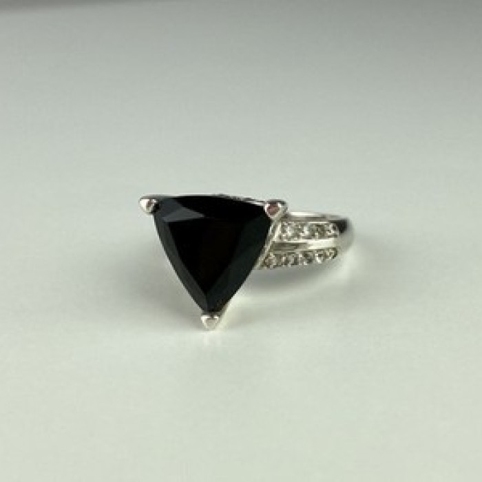 925 Sterling Silver Black Nephrite ( Jade ) & Quartz Ring Size 8