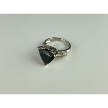 925 Sterling Silver Black Nephrite ( Jade ) & Quartz Ring Size 8