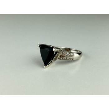 925 Sterling Silver Black Nephrite ( Jade ) & Quartz Ring Size 8