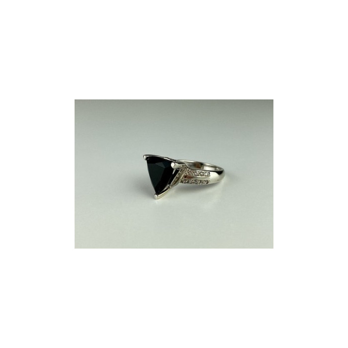 925 Sterling Silver Black Nephrite ( Jade ) & Quartz Ring Size 8