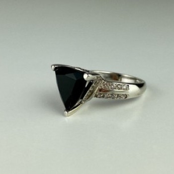 925 Sterling Silver Black Nephrite ( Jade ) & Quartz Ring Size 8