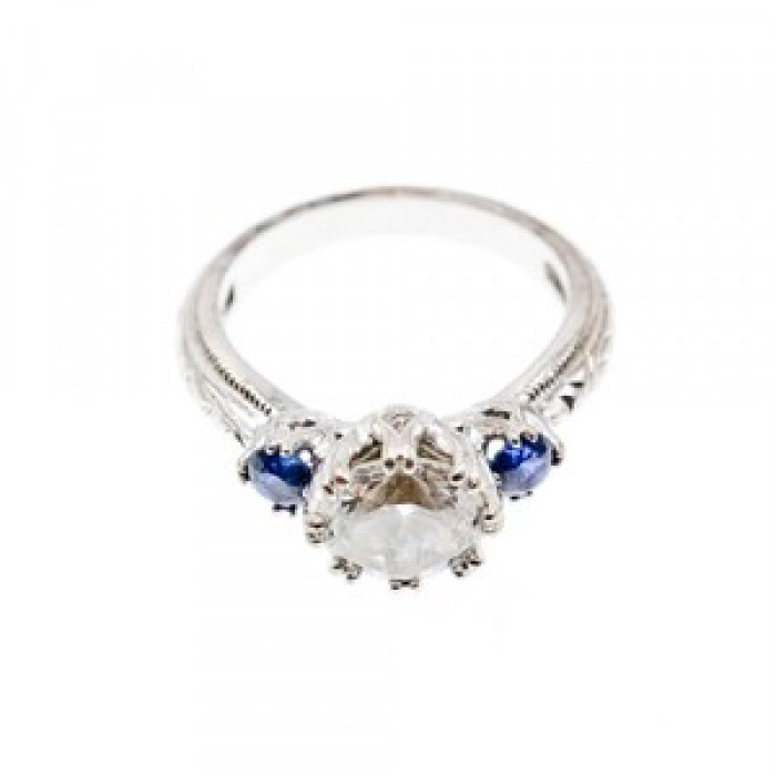925 Sterling Silver Blue & White CZ Ring Size 6.5