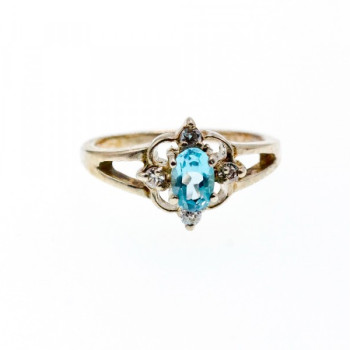 925 Sterling Silver Blue Spinel & CZ Ring Size 6.75