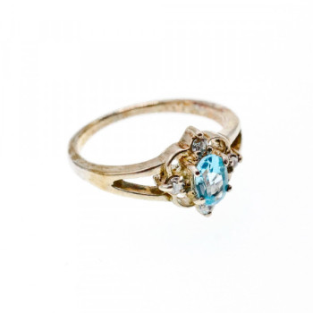 925 Sterling Silver Blue Spinel & CZ Ring Size 6.75