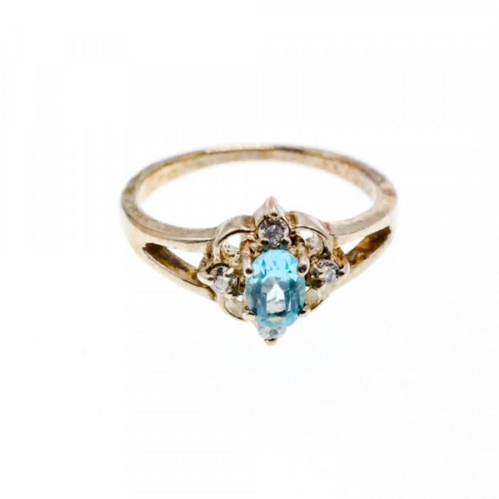 925 Sterling Silver Blue Spinel & CZ Ring Size 6.75