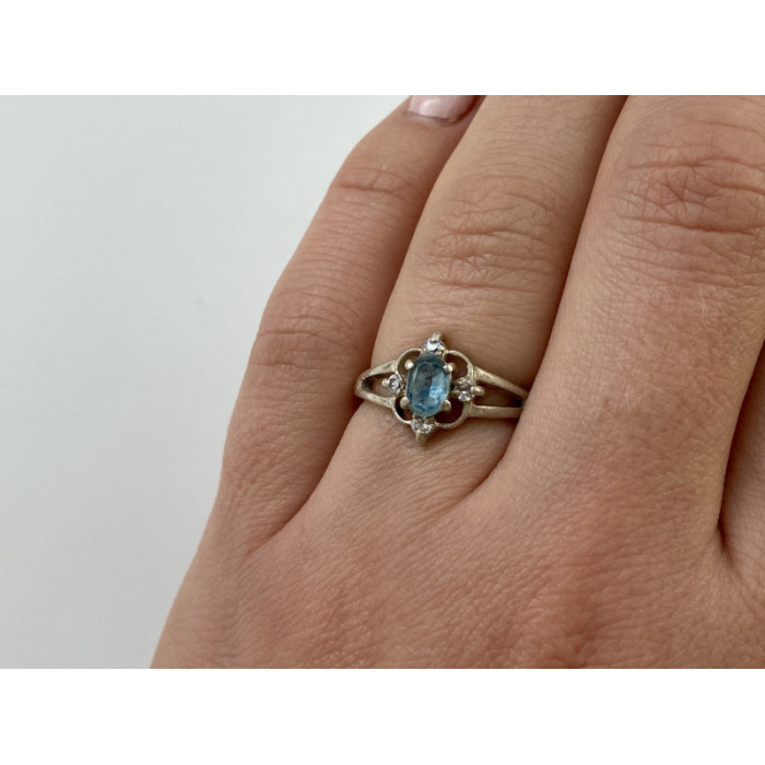 925 Sterling Silver Blue Spinel & CZ Ring Size 6.75