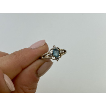 925 Sterling Silver Blue Spinel & CZ Ring Size 6.75