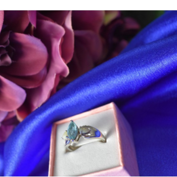 925 Sterling Silver Blue Topaz & Opal Ring Size 6.5