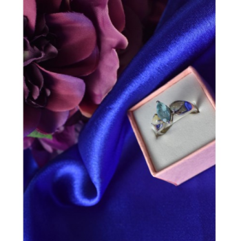 925 Sterling Silver Blue Topaz & Opal Ring Size 6.5