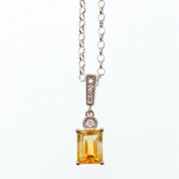 925 Sterling Silver Citrine & CZ Chain With Pendant