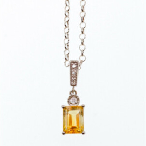 925 Sterling Silver Citrine & CZ Chain With Pendant