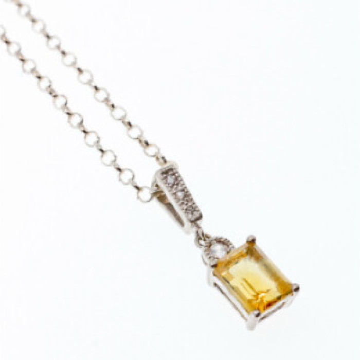 925 Sterling Silver Citrine & CZ Chain With Pendant