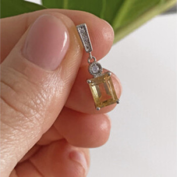 925 Sterling Silver Citrine & CZ Chain With Pendant
