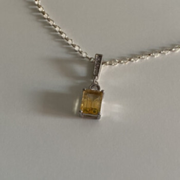 925 Sterling Silver Citrine & CZ Chain With Pendant
